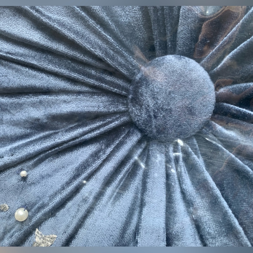 NWT. Anthropology blue round, throw pillow w/beads embroidery & celestial decor - Picture 6 of 9